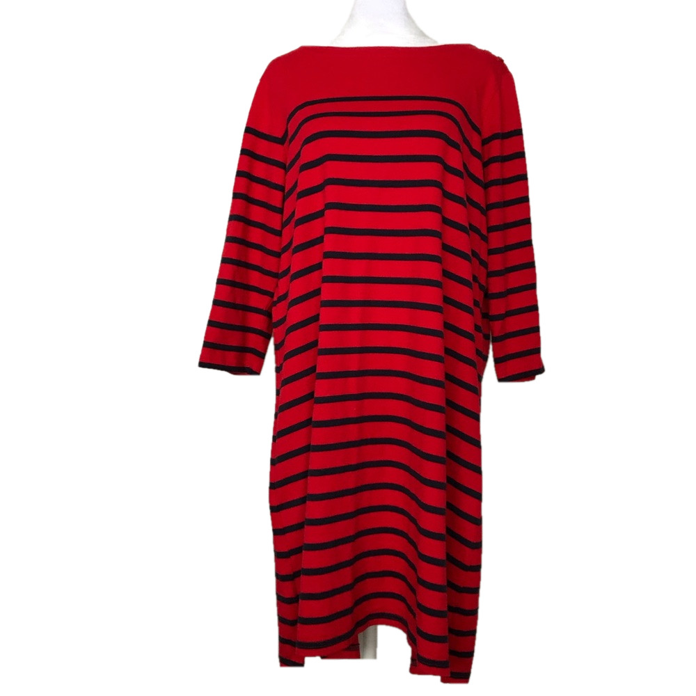 L.L. Bean 100% Cotton Womens Mariner Stripe Dress Preppy Summer Nautical | XLP